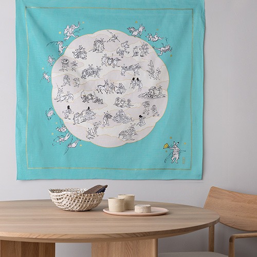 100 鳥獣人物戯画 蓮の葉 ターコイズ