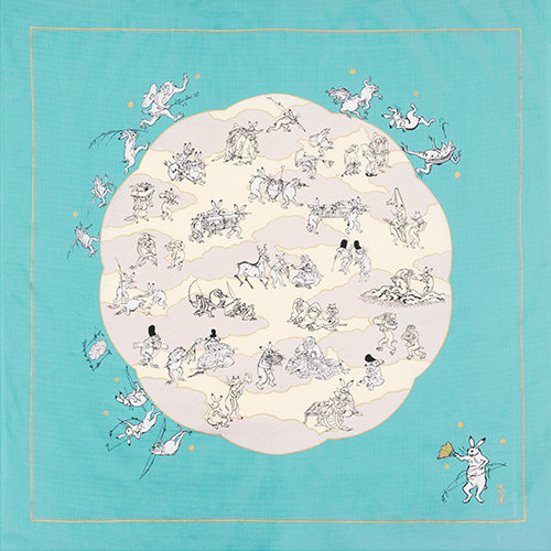 100 鳥獣人物戯画 蓮の葉 ターコイズ
