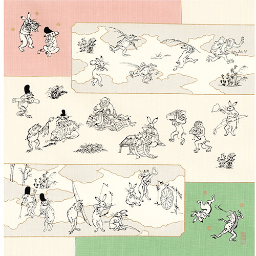 50 鳥獣人物戯画 絵巻 グリーン ピンク