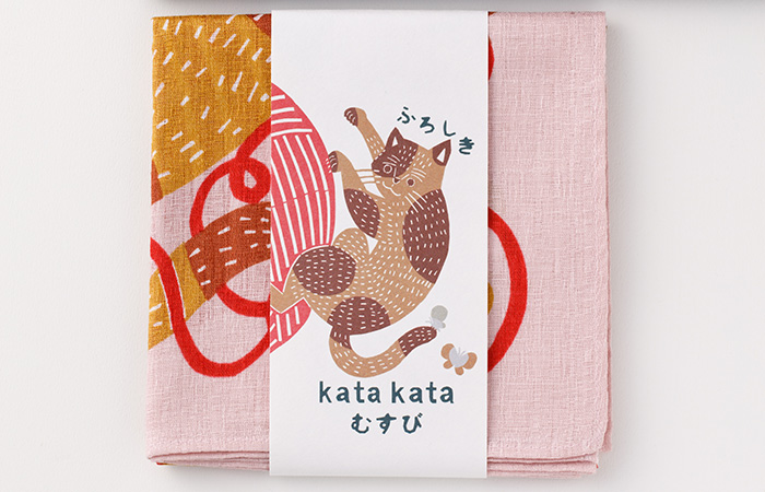 50 kata kataむすび ネコと毛糸 ピンク | ふろしき むす美 オンライン