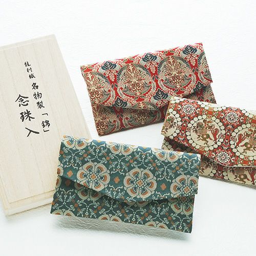 龍村織名物裂「錦」房カバー付念珠入【桐箱入】獅子狩文 | ふろしき 