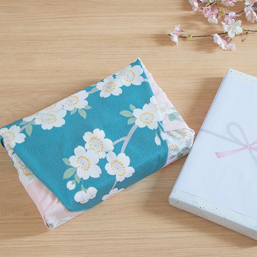 70 光悦ちりめん友禅 桜 グリーン | ふろしき むす美 オンライン